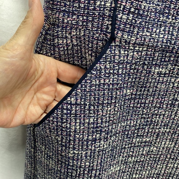 J. Crew Sleeveless Tailored Metallic Blue & Pink Tweed Sleeveless Dress, Size 10 - Picture 4 of 9